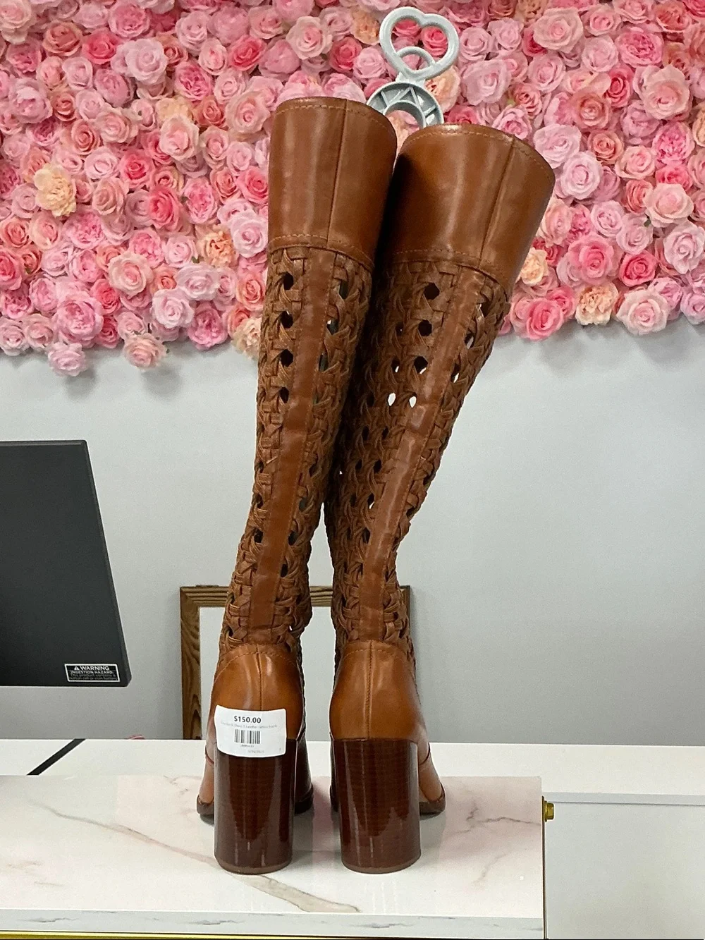 Tory Burch Woven Leather Knee-High Boots - Brown - Picture 3 of 4